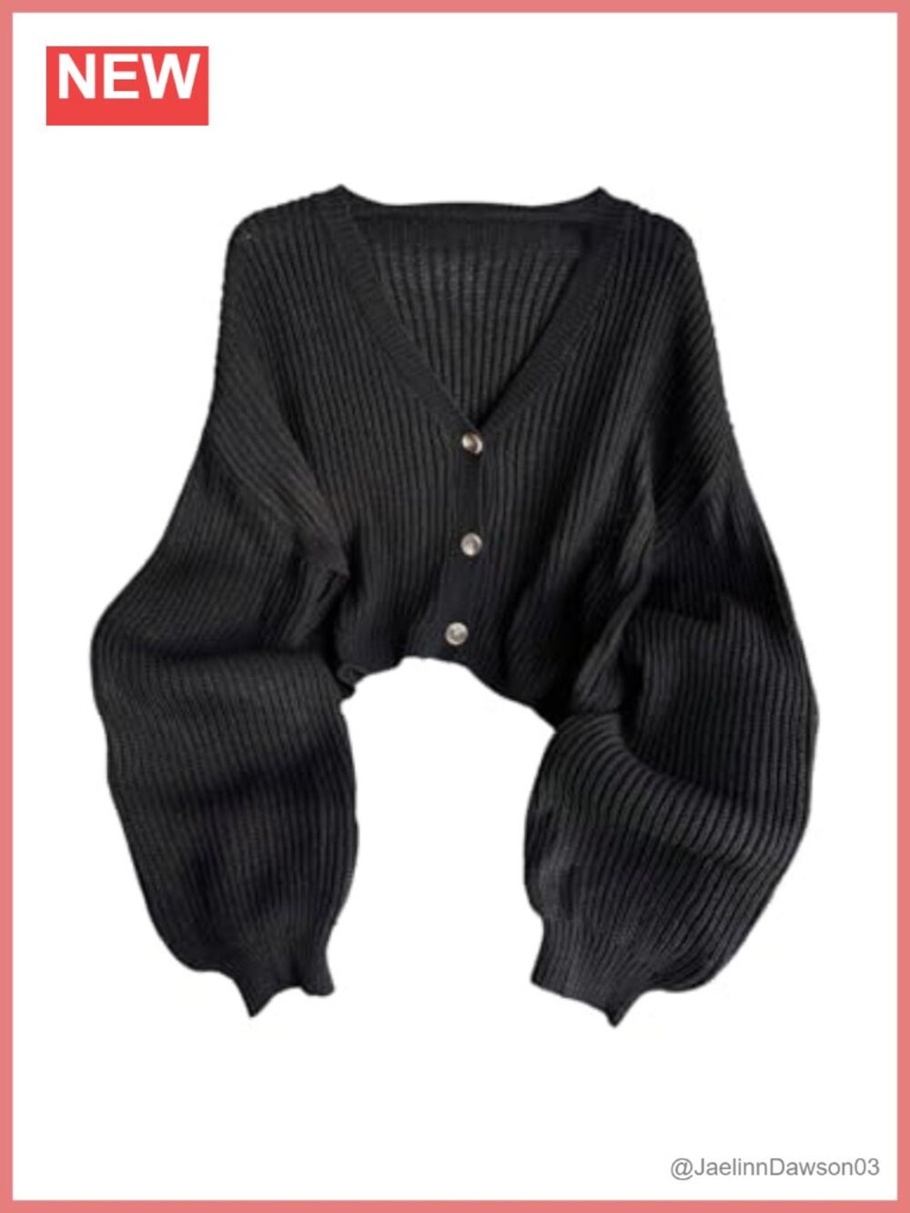 Plus Size Cropped Cardigan Sweater with Lantern Sleeves Button Front V Neck